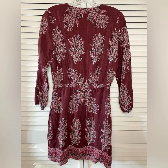 Madewell Silk Lassi Burgundy Floral Polka Dot Mini Pockets Lined Dress Size 4 - Picture 6 of 16